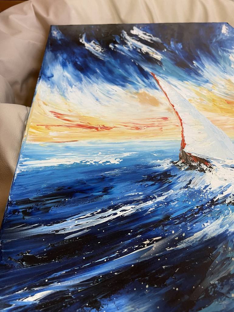 Original Expressionism Sailboat Painting by Anastasiia Novitskaya