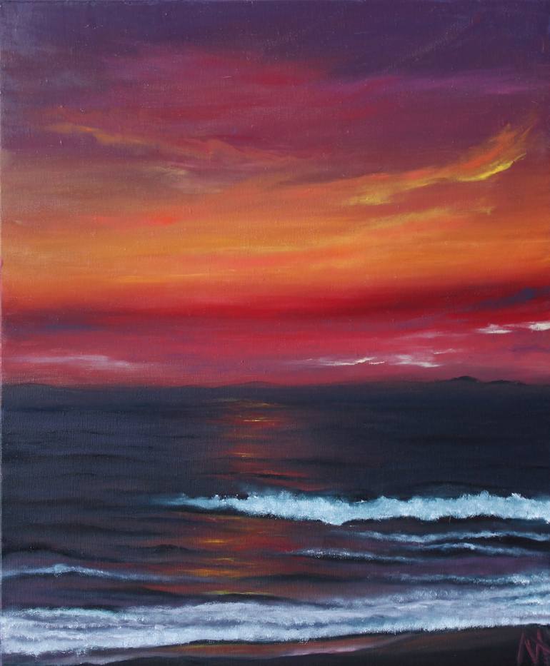 Red sunset Painting by Anastasiia Novitskaya | Saatchi Art