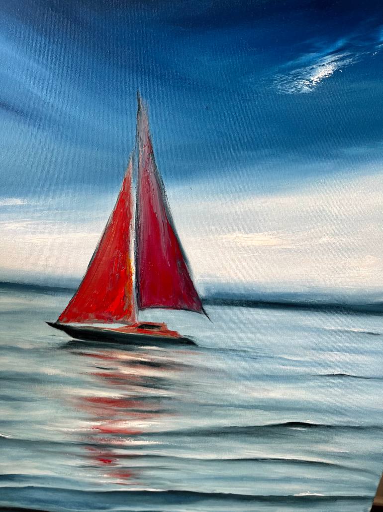 Original Expressionism Boat Painting by Anastasiia Novitskaya