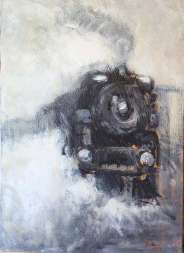 Original Figurative Train Paintings by simone Butturini