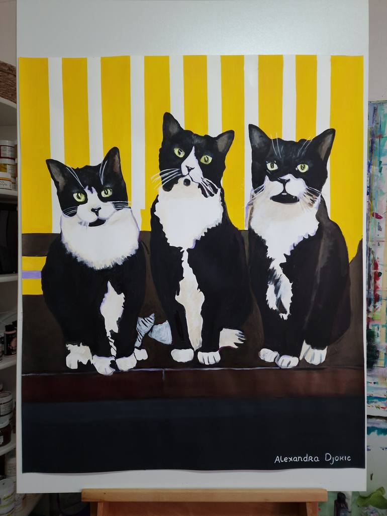 Original Pop Art Cats Painting by Alexandra Djokic