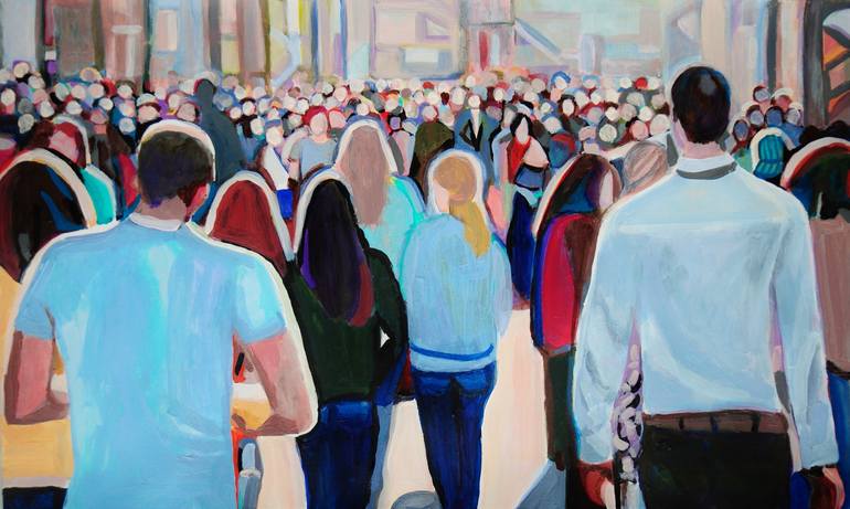 Original People Painting by Alexandra Djokic | Abstract Art on Paper | On the street / 70 x 42 cm