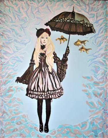 Girl, umbrella and three goldfish / 94.8 x 73.8 x 2.5 cm thumb