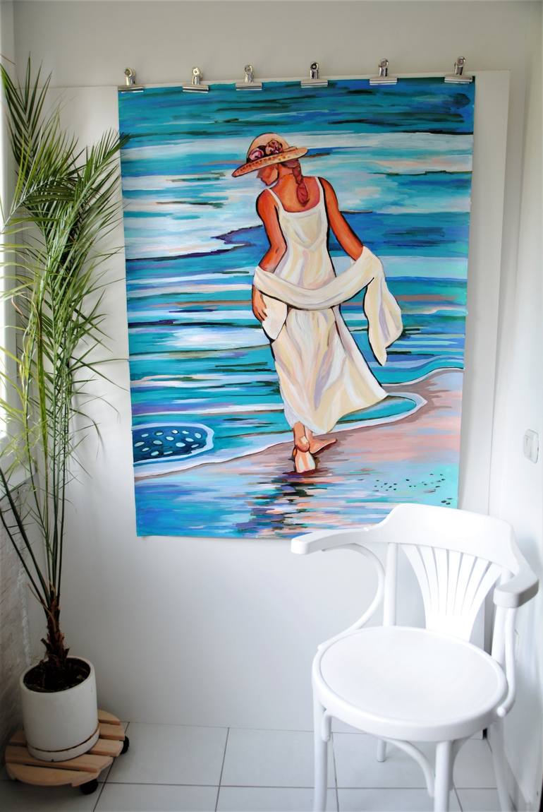 Original Figurative Beach Painting by Alexandra Djokic