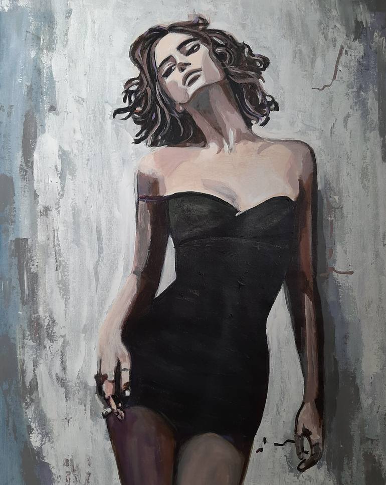 Lady in black dress 83 x 64 x 3 cm Painting by Alexandra Djokic