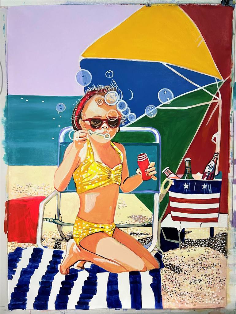 Original Figurative Beach Painting by Alexandra Djokic