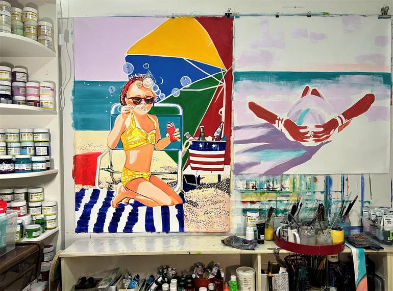 Original Figurative Beach Painting by Alexandra Djokic