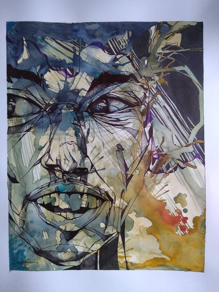 Original Abstract Portrait Drawings by Akemi Watanabe