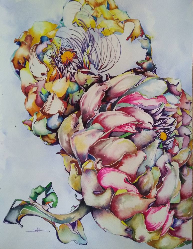 Original Abstract Floral Drawings by Akemi Watanabe