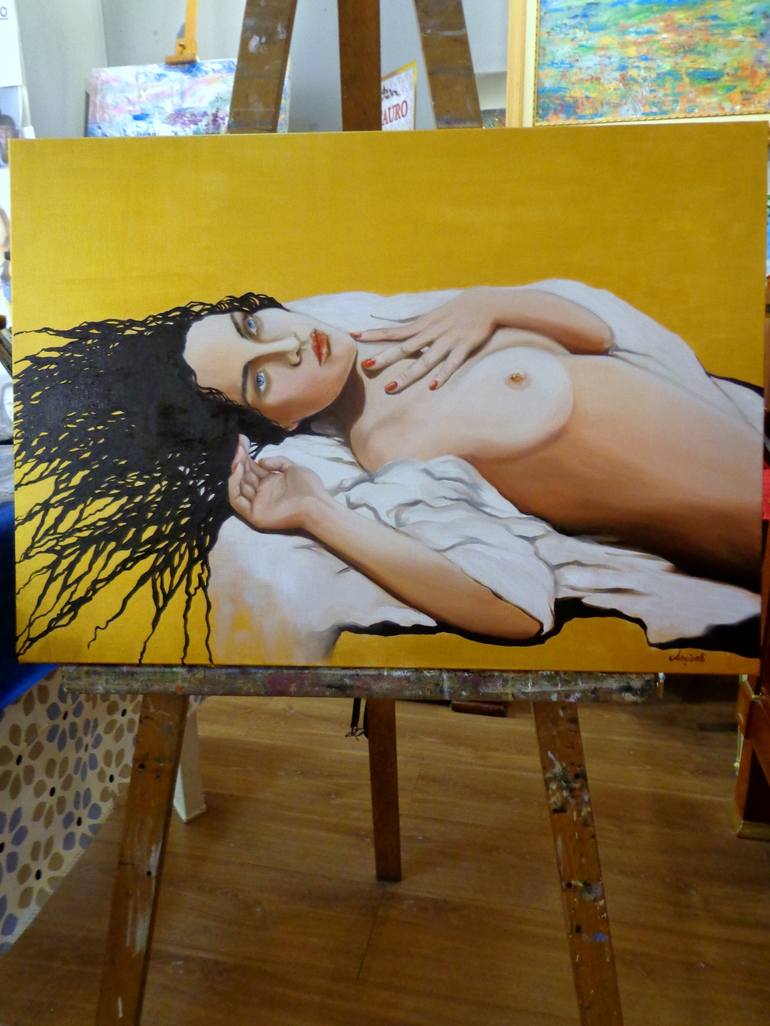 Original Portraiture Nude Painting by Anna Rita Angiolelli