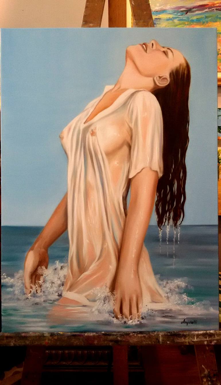 Original Photorealism Nude Painting by Anna Rita Angiolelli