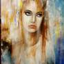 Portrait of woman with shades and light effects created with oil paint on the basis of acrylic paints on canvas cm.50x70 - also painted edges, needs no frame, ready to hang - signed on the front -