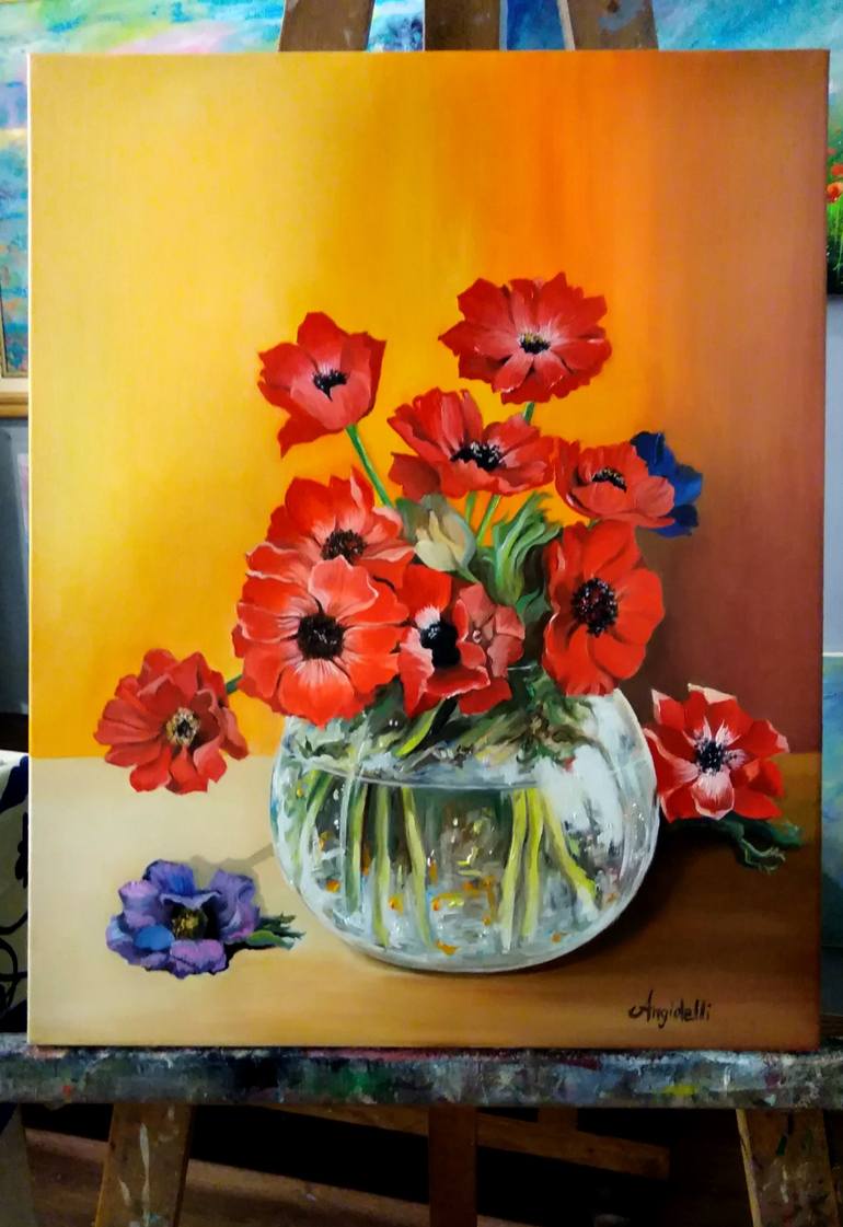 Original Figurative Floral Painting by Anna Rita Angiolelli