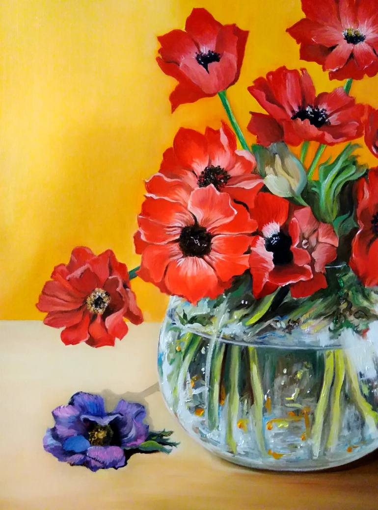 Original Floral Painting by Anna Rita Angiolelli