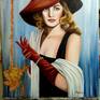 Portrait of a woman in vintage style painted in oil colors with insertion of gold leaf - signed on the front and colored on the edges, it can also be hung without a frame
