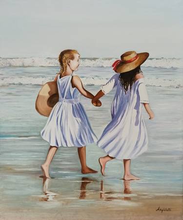 Original Figurative Beach Paintings by Anna Rita Angiolelli