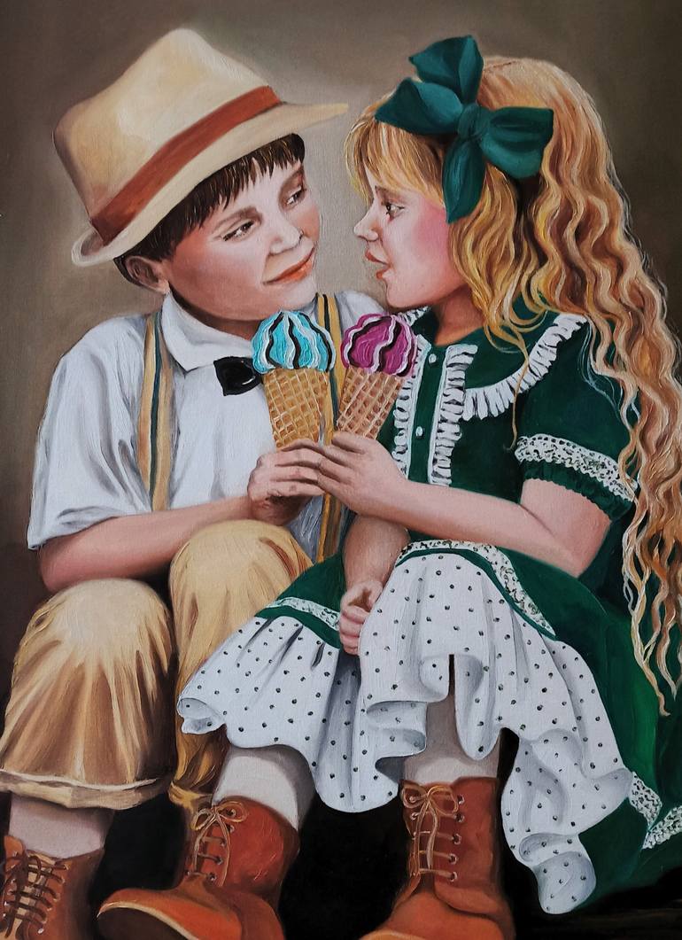 Original Figurative Children Painting by Anna Rita Angiolelli