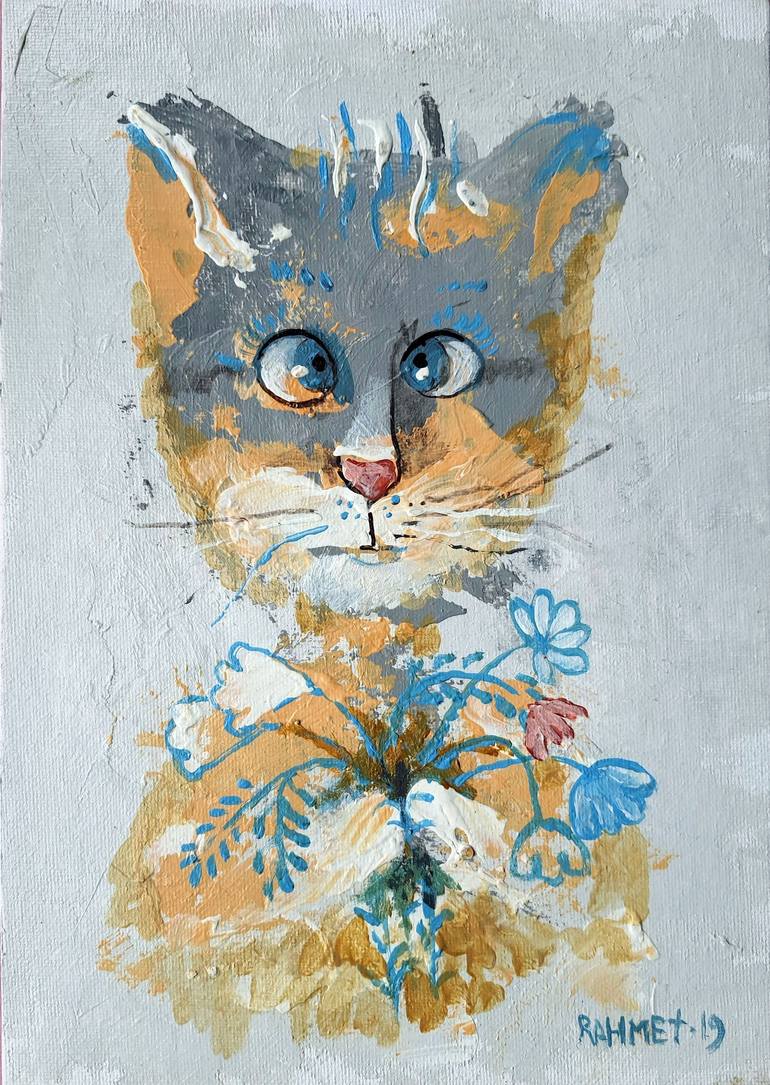 Original Abstract Expressionism Cats Painting by Rakhmet Redzhepov