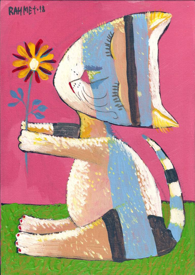 Original Expressionism Cats Painting by Rakhmet Redzhepov