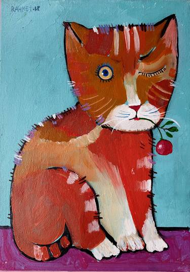 Original Cats Paintings by Rakhmet Redzhepov