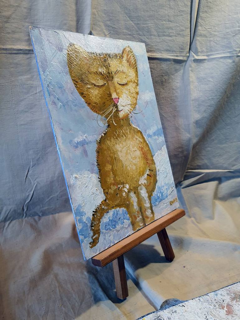 Original Impressionism Cats Painting by Rakhmet Redzhepov