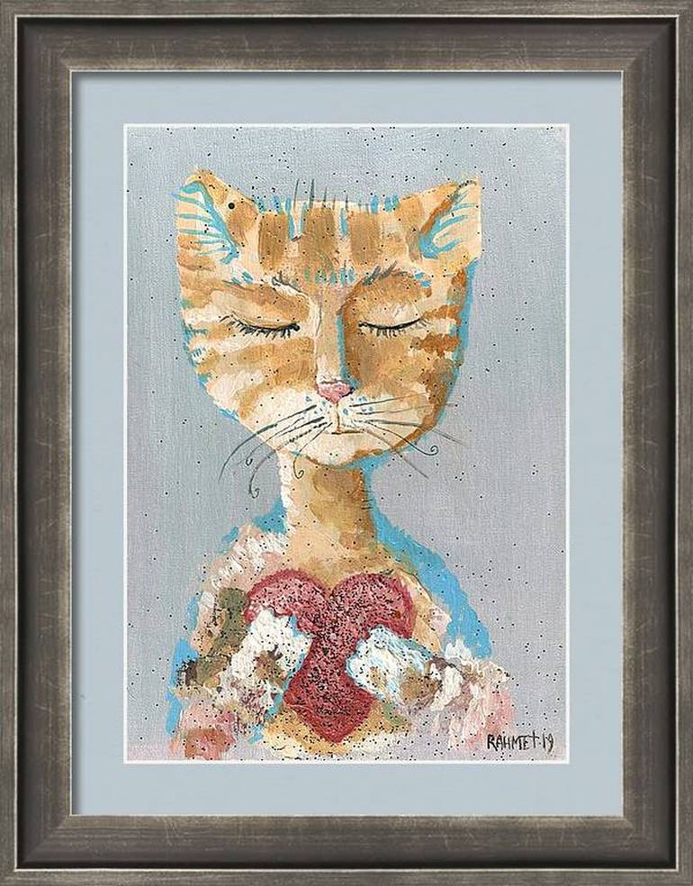 Original Impressionism Cats Painting by Rakhmet Redzhepov