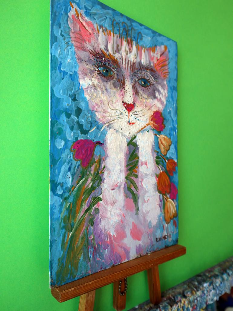 Original Expressionism Cats Painting by Rakhmet Redzhepov