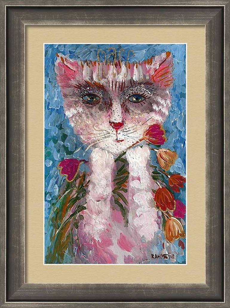 Original Expressionism Cats Painting by Rakhmet Redzhepov