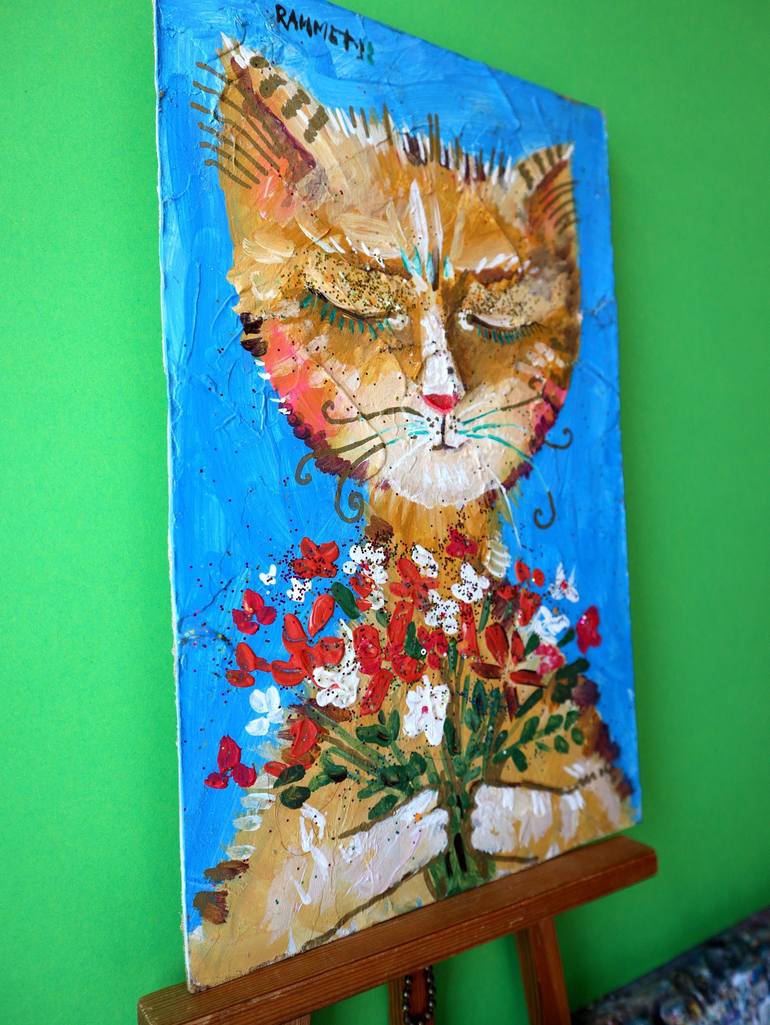 Original Impressionism Cats Painting by Rakhmet Redzhepov