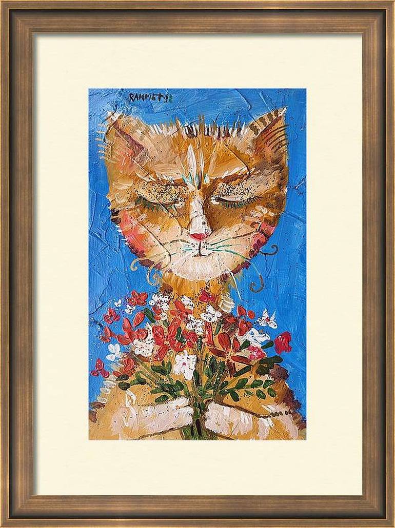 Original Impressionism Cats Painting by Rakhmet Redzhepov