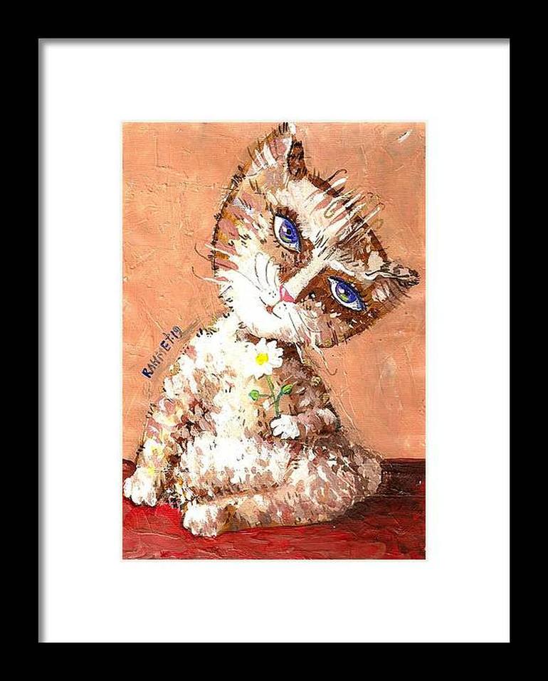 Original Impressionism Cats Painting by Rakhmet Redzhepov