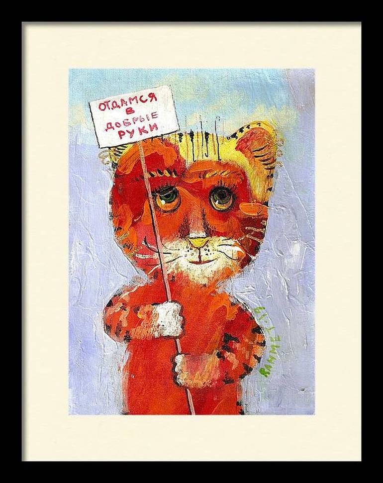 Original Expressionism Cats Painting by Rakhmet Redzhepov