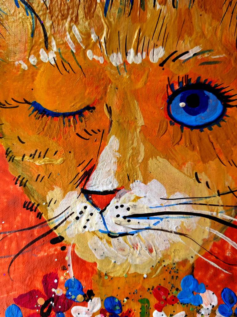 Original Impressionism Cats Painting by Rakhmet Redzhepov