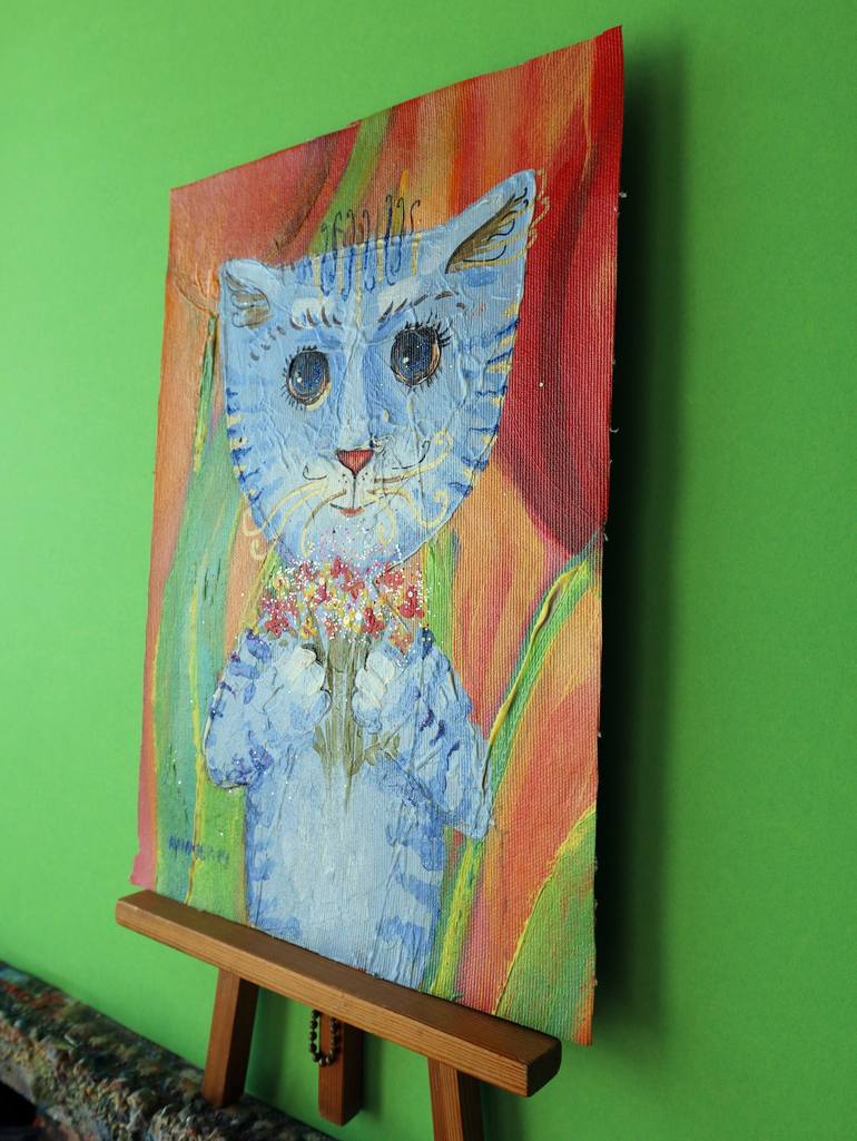 Original Expressionism Cats Painting by Rakhmet Redzhepov