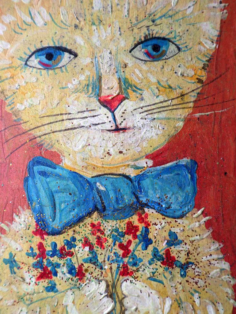 Original Impressionism Cats Painting by Rakhmet Redzhepov