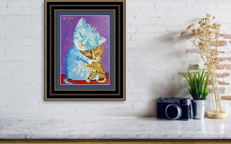 Original Expressionism Cats Painting by Rakhmet Redzhepov