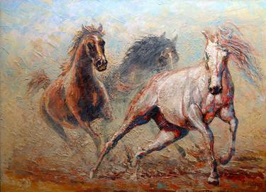 Original Expressionism Horse Paintings by Rakhmet Redzhepov