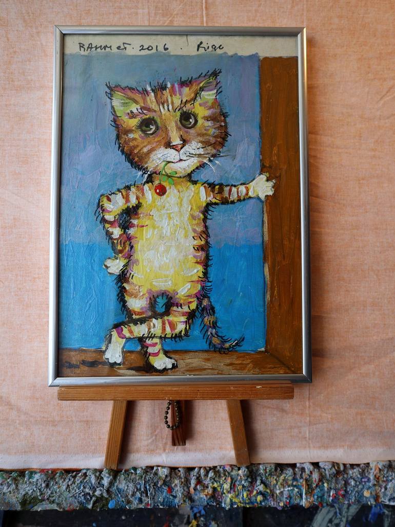 Original Expressionism Cats Painting by Rakhmet Redzhepov