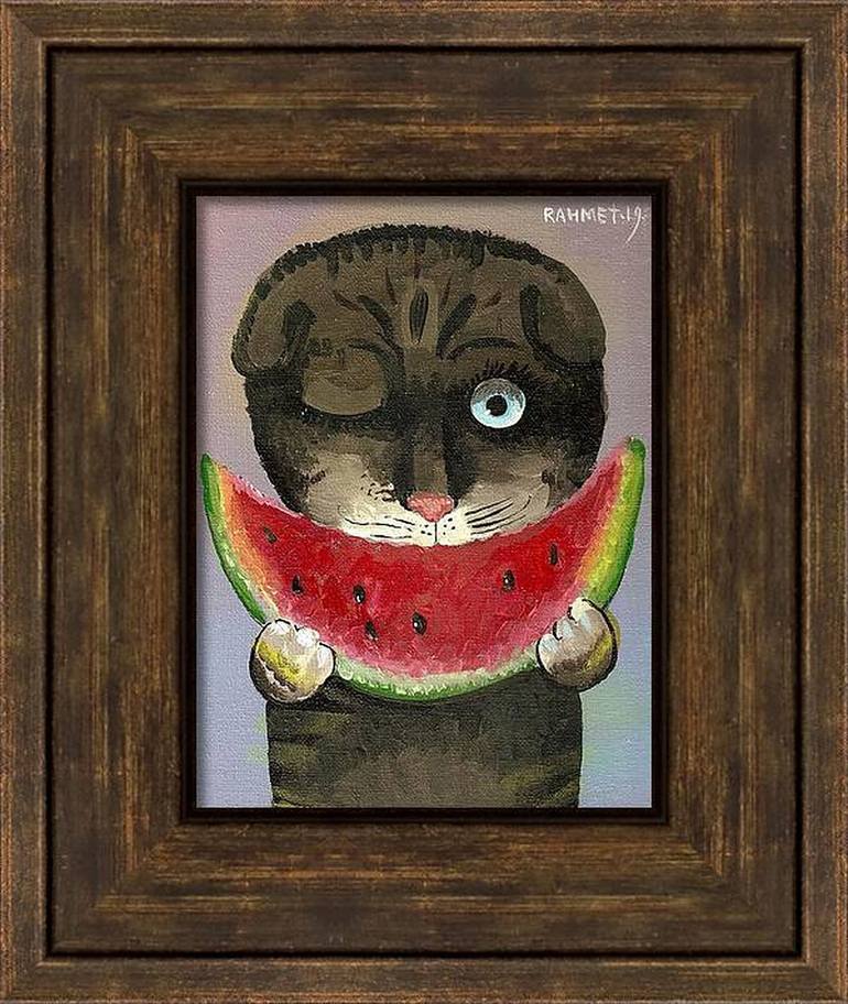 Original Expressionism Cats Painting by Rakhmet Redzhepov