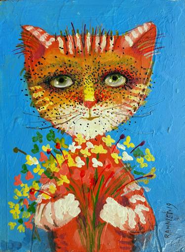 Original Expressionism Cats Paintings by Rakhmet Redzhepov