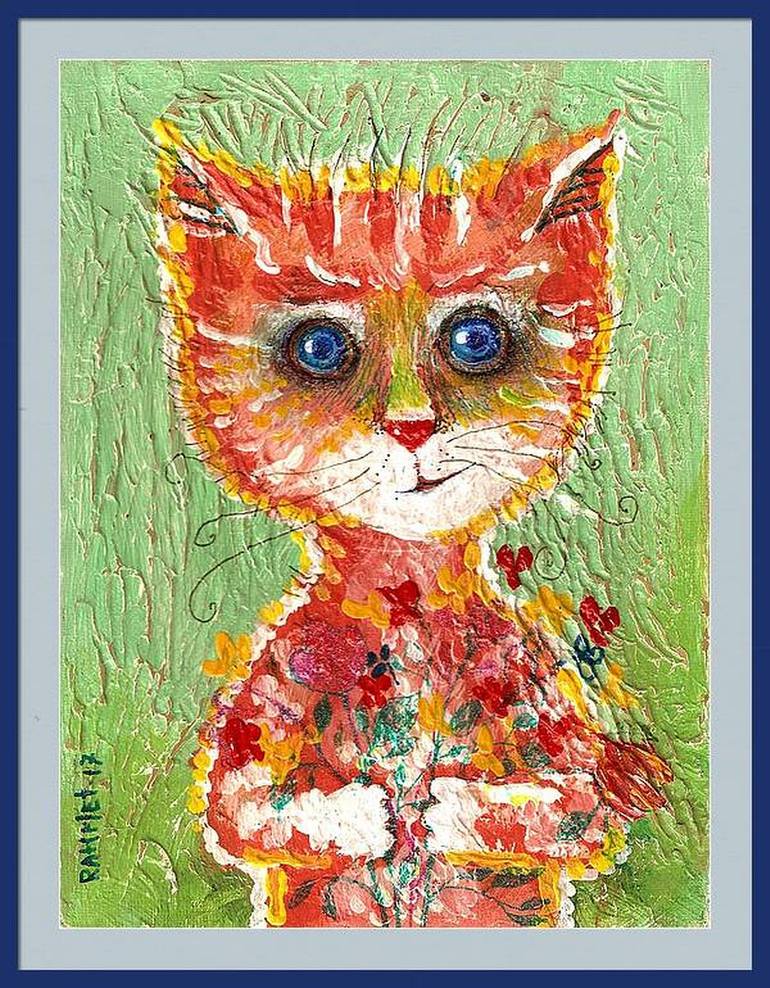 Original Abstract Expressionism Cats Painting by Rakhmet Redzhepov