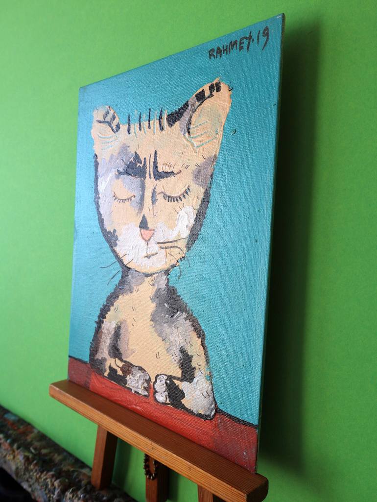 Original Expressionism Cats Painting by Rakhmet Redzhepov