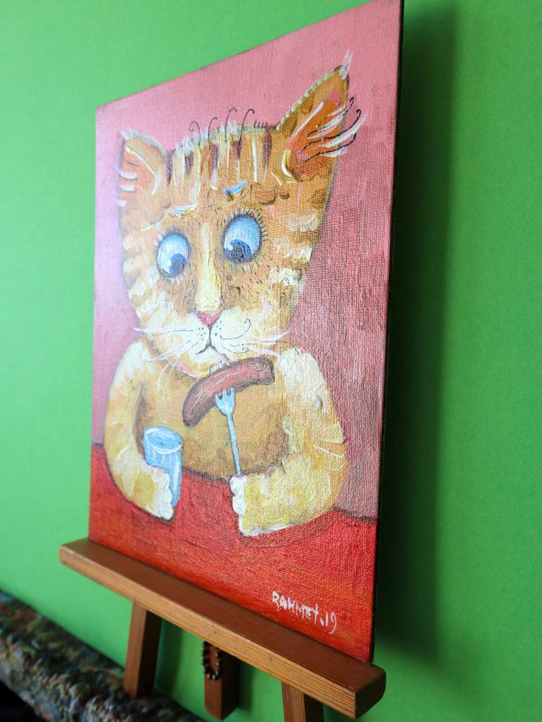 Original Expressionism Cats Painting by Rakhmet Redzhepov