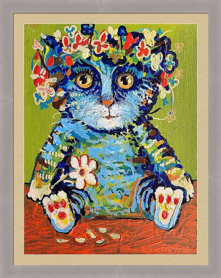 Original Expressionism Cats Painting by Rakhmet Redzhepov