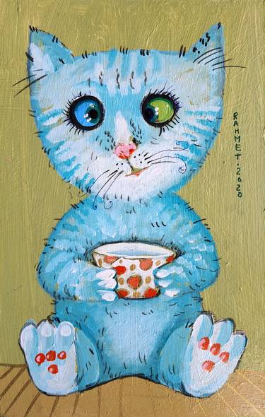 Original Expressionism Cats Paintings by Rakhmet Redzhepov