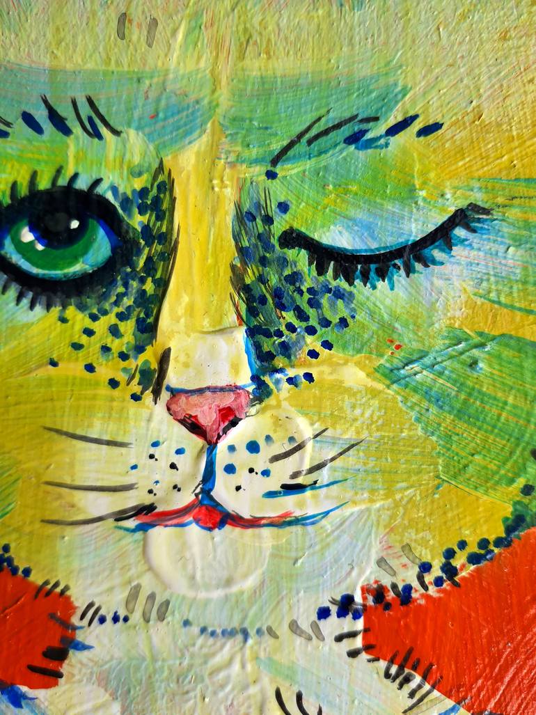 Original Expressionism Cats Painting by Rakhmet Redzhepov