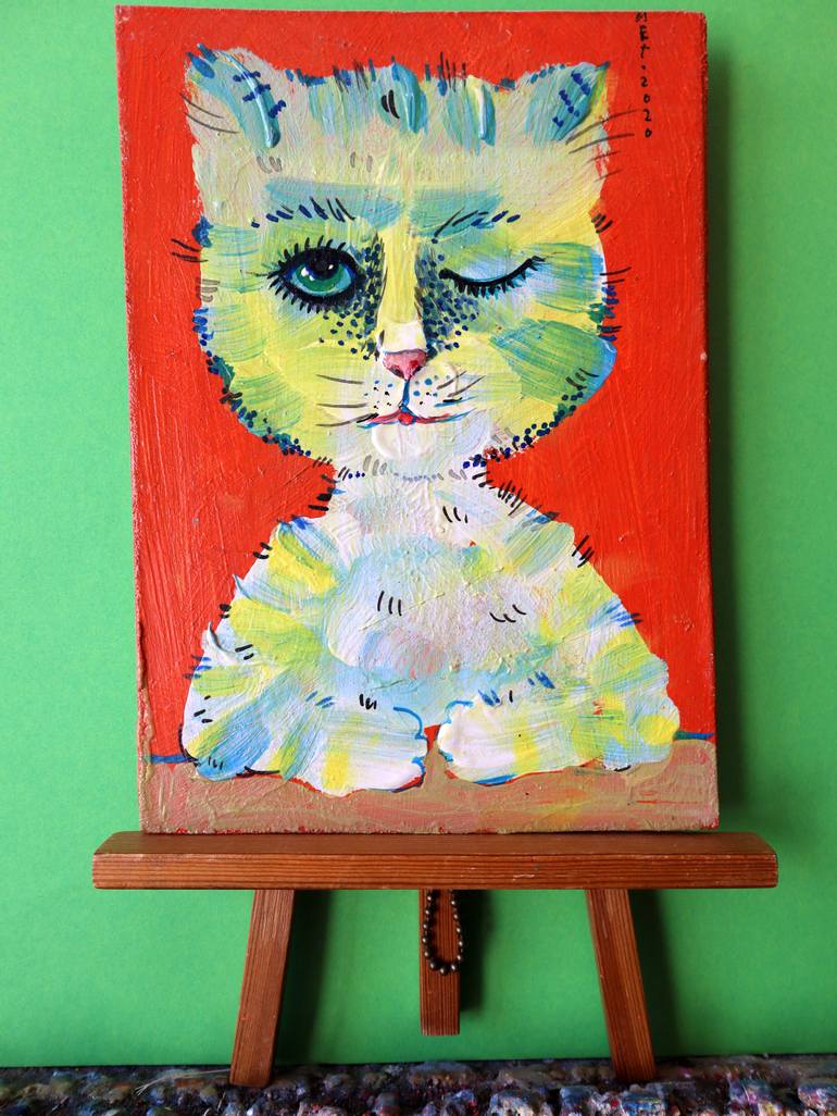 Original Expressionism Cats Painting by Rakhmet Redzhepov