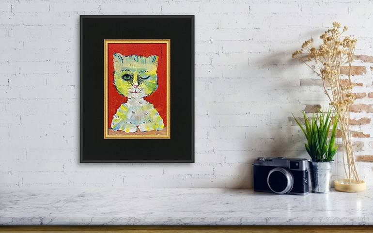Original Expressionism Cats Painting by Rakhmet Redzhepov