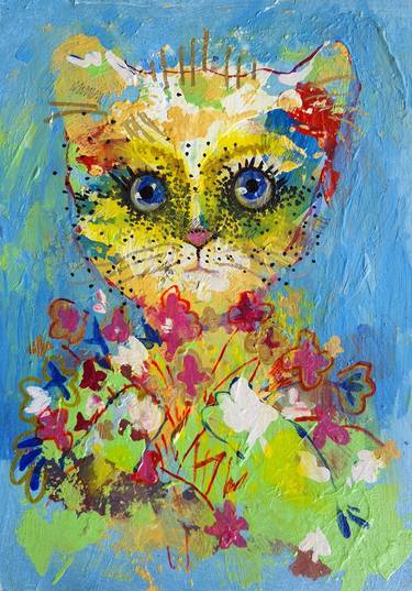 Original Expressionism Cats Paintings by Rakhmet Redzhepov