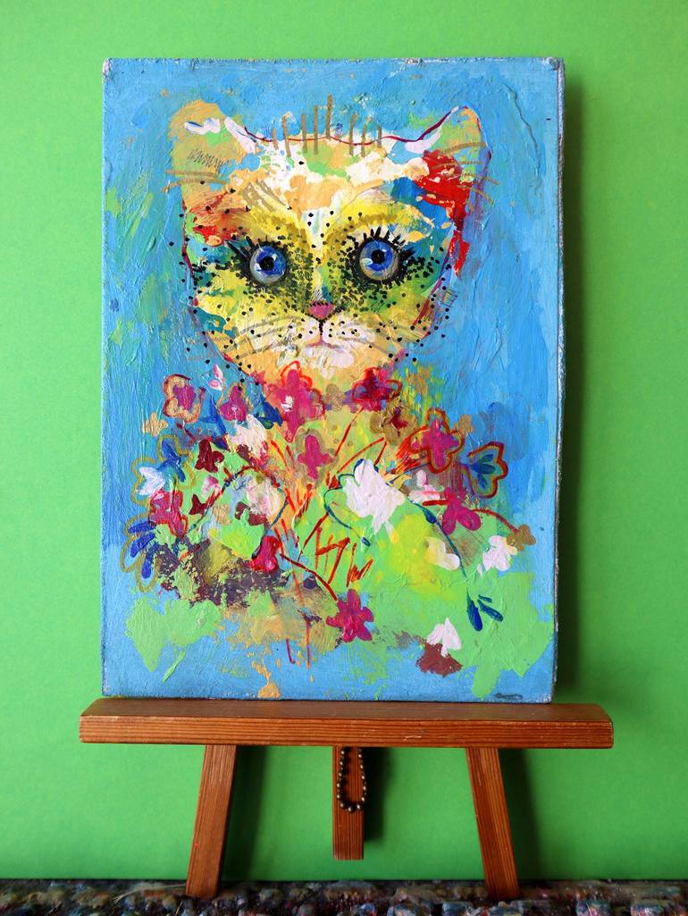 Original Expressionism Cats Painting by Rakhmet Redzhepov